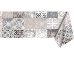 Raved Katoen Tafelzeil Barok Tegels  140 cm x  200 cm - Bruin - Waterafstotend - Uitwasbaar