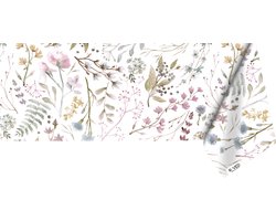 Raved Katoen Tafelzeil Wilde Bloemen  140 cm x  200 cm - Roze - Waterafstotend - Uitwasbaar