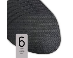 Raved Placemats Alice - Set van 6 Stuks - Zwart - Leatherlook - Kunststof - Ovaal - Eettafel - Onderlegger - Waterafstotend