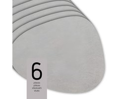 Raved Placemats - Alma - Set van 6 Stuks - Grijs - Leatherlook - Kunststof - Ovaal - Eettafel - Onderlegger - Waterafstotend