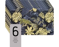 Raved Placemats Britt - Set van 6 Stuks - Bloemen - Goud - Zwart - Eettafel - Onderlegger - Waterafstotend