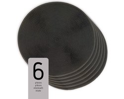 Raved Placemats Maja - Set van 6 Stuks - Zwart - Rond - Kunststof - Eettafel - Onderlegger - Waterafstotend