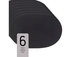 Raved Placemats Selma - Set van 6 Stuks - Zwart - Ovaal - Kunststof - Eettafel - Onderlegger - Waterafstotend