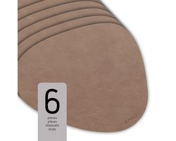 Raved Placemats - Set van 6 Stuks - Alma Taupe - Leatherlook - Kunststof - Ovaal - Eettafel - Onderlegger - Waterafstotend