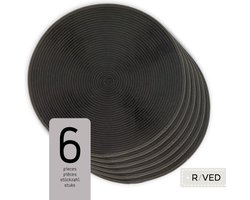 Raved Placemats - Set van 6 Stuks - Maja Zwart - Rond - Kunststof - Eettafel - Onderlegger - Waterafstotend