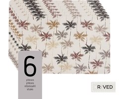 Raved Placemats - Set van 6 Stuks - Palmbomen - Britt - Beige - Eettafel - Onderlegger - Waterafstotend