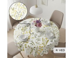 Raved Rond Tafelkleed - 140 cm ø - Wilde Bloemen - Geel - Polyester - Waterafstotend