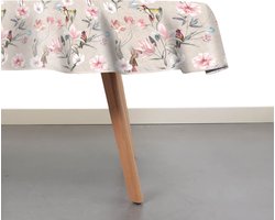 Raved Rond Tafelkleed - Vogels 140 cm ø - Bloemen - Roze - Polyester - Waterafstotend