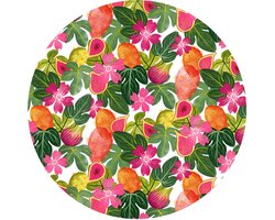 Raved Rond Tafelzeil - 140 cm ø - Roze Fruit - Groen - PVC - Afwasbaar