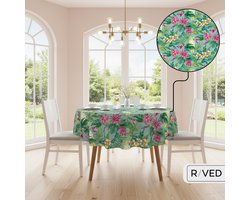 Raved Rond Tafelzeil - 160 cm ø - Jungle - Roze - PVC - Afwasbaar