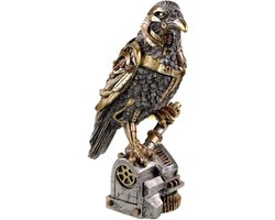 Raven Beeld - Vogel Sculptuur - Woonkamer Decoratie - Steampunk Ontwerp - 28 cm - Zwart met Goud