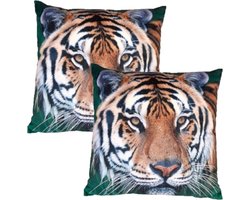 Ravensden Sierkussen - 2x - tijger print - 40 x 40 cm - met rits - jungle thema