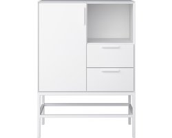 Ravn dressoir 1 deur en 2 lades, wit gelakt, wit metalen frame.