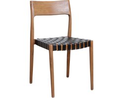 Raw Materials - Freya eetkamerstoelen - Teakhout - Zwart Leder - Set van 2