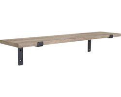 Raw Materials Mangohouten wandplank - FSC gerecycled hout - Naturel - metalen dragers - 80 cm