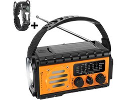 RAWVOLT® - NIEUW - Noodradio SafeWave 20K - 20000mAh Li-ion Accu - Solar Opwindbaar - Powerbank - AM/FM/SW/WB - Zaklamp, SOS Alarm & Leeslamp - voor indoor, outdor en in noodpakket - incl. Multi-Function Survival Armband - SW20K