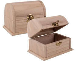 Rayher hobby Houten kistje met sluiting en deksel - 2x - 10 x 6 x 6 cm - Sieraden/spulletjes/sleutels - kleine kistjes