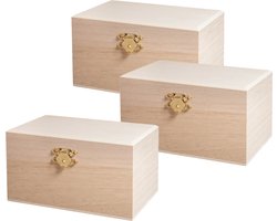 Rayher hobby Houten kistje/box met sluiting en deksel - 3x - 14 x 8 x 7 cm - Sieraden/spulletjes/sleutels - kleine kistjes