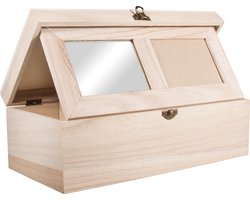 Rayher Hobby opberg kistje - vakjes/spiegel - sluiting/deksel - 32 x 15 x 10 cm - Sieraden/make up