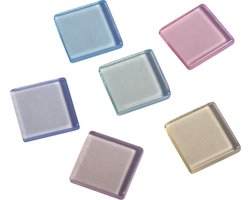 Rayher Mozaiek steentjes/tegeltjes - 205x stuks - pastel mix - 1 x 1 cm - mozaieken maken - kunststof
