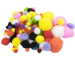 Rayher Pompons - 100x stuks - gekleurd - knutselen - pluche - verschillende formaten