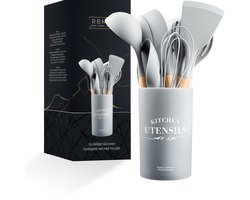 RBMK 13-delige siliconen keukengerei set met houder - Kookgerei – Licht Grijs