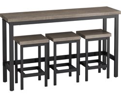 Re-purelife® 148CM Moderne Eettafel Set met 3 Krukken – Stevige Keukentafel / Bartafel / Hoge Tafel – Compact & Stijlvol – Ideaal voor Kleine Ruimtes, Barhoek of Bij het Raam – Eenvoudige Montage – Hoogwaardige Kwaliteit – Bruin grijs