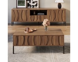 Re-purelife® 2-delige Woonkamer Meubel Set - TV Kast 160*35*46 cm & Salontafel 105*55*41 cm - Retro Stijl met Stevige Metal Poten - TV Meubel Set Warme en Natuurlijke Uitstraling - Complete woonkamerstijl