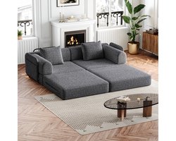 Re-purelife® 2-in-1 Multifunctionele Bank 2-Zits - Slaapbank & Loungestoel voor Woonkamer of Slaapkamer - Moderne Zachte Chenille Bank - Flexibel Modulair Design 183.8x91.4x69.8 cm - Grijs