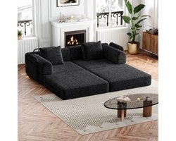 Re-purelife® 2-in-1 Multifunctionele Bank 2-Zits - Slaapbank & Loungestoel voor Woonkamer of Slaapkamer - Moderne Zachte Chenille Bank - Flexibel Modulair Design 183.8x91.4x69.8 cm - Zwart