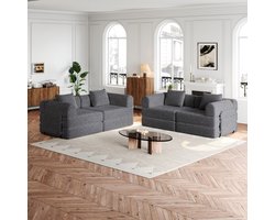 Re-purelife® 2-in-1 Multifunctionele Bank 4-Zits - Grote Slaapbank & Loungestoel voor Woonkamer of Slaapkamer - Moderne Zachte Chenille Bank - Flexibel Modulair Design 367.6x91.4x69.8 cm - Grijs