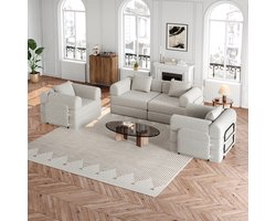 Re-purelife® 2-in-1 Multifunctionele Bank 4-Zits - Grote Slaapbank & Loungestoel voor Woonkamer of Slaapkamer - Moderne Zachte Chenille Bank - Flexibel Modulair Design 367.6x91.4x69.8 cm - Khaki