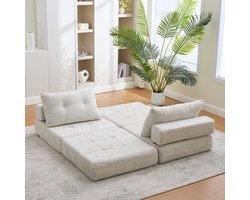 Re-purelife® 2-in-1 Multifunctionele Opklapbare Slaapbank en Sofa - Zeer Zachte Kussens Inclusief - Hoogwaardige Chenille Stof - Moderne Bank voor Kleine Ruimtes - 79x79x57 cm - Beige - 1 stuk