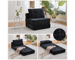 Re-purelife® 2-in-1 Multifunctionele Opklapbare Slaapbank en Sofa - Zeer Zachte Kussens Inclusief - Hoogwaardige Chenille Stof - Moderne Bank voor Kleine Ruimtes - 79x79x57 cm - Zwart - 1 stuk