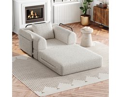 Re-purelife® 2-in-1 Multifunctionele Sofa - 1-Zits Bankje & Slaapbankje voor Woonkamer of Slaapkamer - Moderne Zachte Chenille Fauteuil - Flexibel Modulair Design 94x91.4x69.8 cm - Khaki