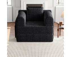 Re-purelife® 2-in-1 Multifunctionele Sofa - 1-Zits Bankje & Slaapbankje voor Woonkamer of Slaapkamer - Moderne Zachte Chenille Fauteuil - Flexibel Modulair Design 94x91.4x69.8 cm - Zwart