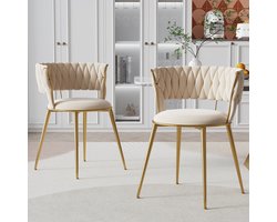 Re-purelife® 2 Luxe Stoelen – Moderne Zachte Fluwelen, Hoge Kwaliteit, Volledige Rugondersteuning – Stevige Metalen Poten, Draagvermogen 150 kg per Stoel – Multifunctioneel voor Eetkamer, Woonkamer & Slaapkamer – Beige