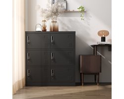 Re-purelife® 6-Delig Personeelskast van Zeer Stevig Metaal met Inclusief 6 Sloten - Zwarte Opbergkast met 6 Vergrendelbare Deuren - voor Kantoor, School en Sportclubs 90x40x100 cm