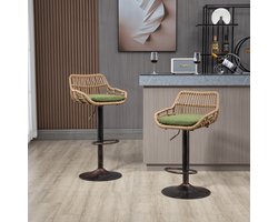 Re-purelife® Barstoel Set van 2 - Verstelbare Zithoogte 65-85 cm - 360° Draaibaar - Met Comfortabele Voetensteun - Robuuste Constructie & Linnen Zitting - Groen