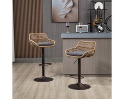 Re-purelife® Barstoel Set van 2 - Verstelbare Zithoogte 65-85 cm - 360° Draaibaar - Met Comfortabele Voetensteun - Robuuste Constructie & Linnen Zitting - Grijs