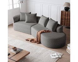 Re-purelife® Chenille Hoekbank 4-zits met 4 Decoratie Kussens - Extra Brede en Diepe Zit - Moderne Wolkencouch zonder Montage - Extra Zacht - Woonkamer Bank - Positie Bankhoek Links - Lichtgrijs
