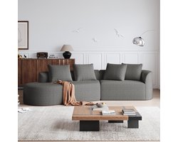 Re-purelife® Chenille Hoekbank 4-zits met 4 Decoratie Kussens - Extra Brede en Diepe Zit - Moderne Wolkencouch zonder Montage - Extra Zacht - Woonkamer Bank - Positie Bankhoek Rechs - Donkergrijs