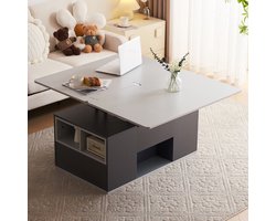 Re-purelife® Draagbare Multifunctionele Salontafel 2-in-1 - Verstelbare Hoogte & Uitklapbaar Design - Donkergrijs + Lichtgrijs - Opbergkast met 3 Lades - 100x51x47 cm - Woonkamer Meubel