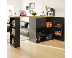 Re-purelife® Draaibare Bartafel 360° – Modern, Stevig & van Hoge Kwaliteit – 2 Lades & Open Planken – Koffiehoek, Keukenkast, Thuiswerkplek, Eetkamer – Zwart – 105×39×102 cm