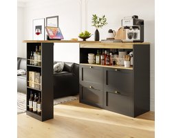 Re-purelife® Draaibare Bartafel 360° – Modern, Zeer Stevig & Hoge Kwaliteit – 4 Lades & Open Vakken – Koffiehoek, Opbergkast, Thuiswerkplek, Eetkamer – Zwart – 105×39×102 cm