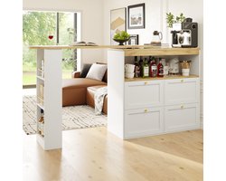 Re-purelife® Draaibare Bartafel 360° – Modern, Zeer Stevig & Hoge Kwaliteit – 4 Lades & Open Vakken – Koffiehoek, Opbergkast, Thuiswerkplek, Eetkamer – Wit – 105×39×102 cm