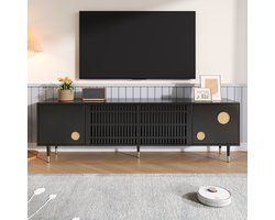 Re-purelife® Elegante en Moderne TV Meubel met Veel Opbergruimte - Kabelmanagement & Verstelbare Poten - Solide TV Kast - 170x36x54 cm - Zwart