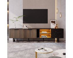 Re-purelife® Groot Modern TV Meubel 200x38x50 cm - Zeer Stijlvol en Elegante TV Kast Zwart Marmer - Met LED Verlichting - Luxe Woonkamer Meubel met Veel Opbergruimte