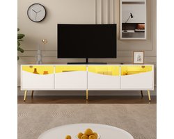 Re-purelife® Groot Modern TV Meubel met LED Verlichting en Glasfronten - TV Kast met App Bediening en Muzieksynchronisatie, Opbergruimte en Kabelmanagement - Woonkamer Meubel 180x40x50 cm - Wit