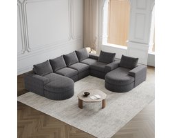 Re-purelife® Grote 6-zits Bankjes Set - L-vormige / U-vormige Hoekbank & Loungeset met Flexibele Combinatie - Woonbank 322x271x81 cm - Extra Zachte Chenille Stof met Hoge Kwaliteit Schuim - Zonder Montage - Modern Modulaire Opstelling - Grijs